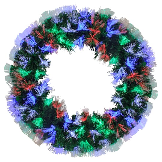 24" Fiber Optic Pre-Lit Artificial Christmas Pine Wreath